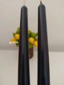 qosrix 2'li Antrasit Gri Şamdan Soya Mumu 1. Kalite Soya Doğal Vanilya Kokulu Uzun Çubuk Konik Mum Dekoratif - 3