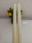qosrix 2'li Açık Krem Şamdan Soya Mumu 1. Kalite Soya Doğal Pudra Kokulu Uzun Çubuk Konik Mum Dekoratif - 4