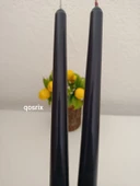 qosrix 2'li Antrasit Gri Şamdan Soya Mumu 1. Kalite Soya Doğal Vanilya Kokulu Uzun Çubuk Konik Mum Dekoratif - 1