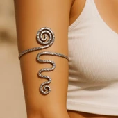 Spiral Şekilli Kol Bilekliği Pazılık Gümüş Kaplama El Yapımı Ayarlanabilir Kol Bilekliği Pazılık - 2