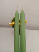 qosrix 2'li Açık Yeşil Şamdan Soya Mumu 1. Kalite Soya Doğal Vanilya Kokulu Uzun Çubuk Konik Mum Dekoratif thumbnail 4