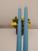 qosrix 2'li Açık Mavi Şamdan Soya Mumu 1. Kalite Soya Doğal Pudra Kokulu Uzun Çubuk Konik Mum Dekoratif - 1