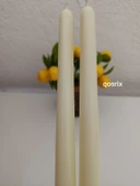 qosrix 2'li Açık Krem Şamdan Soya Mumu 1. Kalite Soya Doğal Pudra Kokulu Uzun Çubuk Konik Mum Dekoratif - 3
