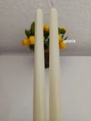 qosrix 2'li Açık Krem Şamdan Soya Mumu 1. Kalite Soya Doğal Pudra Kokulu Uzun Çubuk Konik Mum Dekoratif - 1