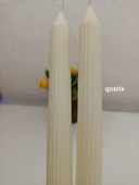 qosrix 2'li Açık Krem Şamdan Soya Mumu 1. Kalite Soya Doğal Pudra Kokulu Uzun Çubuk Konik Mum Dekoratif - 3