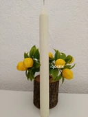 qosrix 2'li Açık Krem Şamdan Soya Mumu 1. Kalite Soya Doğal Pudra Kokulu Uzun Çubuk Konik Mum Dekoratif - 5