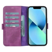 Apple iPhone 13 Uyumlu Deri Cüzdanlı Kılıf Rustik Mor - 1