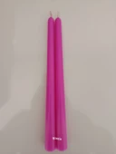 qosrix 2'li Açık Pembe Şamdan Mumu 1. Kalite Soya Doğal Pudra Kokulu Uzun Çubuk Konik Mum Dekoratif - 3