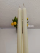 qosrix 2'li Açık Krem Şamdan Soya Mumu 1. Kalite Soya Doğal Pudra Kokulu Uzun Çubuk Konik Mum Dekoratif - 5