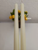 qosrix 2'li Açık Krem Şamdan Soya Mumu 1. Kalite Soya Doğal Pudra Kokulu Uzun Çubuk Konik Mum Dekoratif - 6
