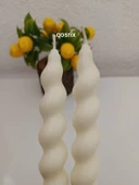 qosrix 2'li Açık Krem Italyan Burgulu Şamdan Soya Mumu Doğal Kokulu Uzun Çubuk Konik Burgu Spiral Mum Dekoratif thumbnail 3