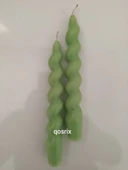 qosrix 2'li Açık Yeşil Italyan Burgulu Şamdan Soya Mumu Doğal Kokulu Uzun Çubuk Konik Burgu Spiral Mum Dekoratif thumbnail 3