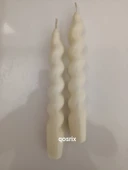 qosrix 2'li Açık Krem Italyan Burgulu Şamdan Soya Mumu Doğal Kokulu Uzun Çubuk Konik Burgu Spiral Mum Dekoratif thumbnail 4