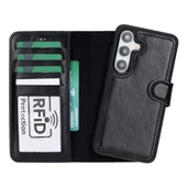 Samsung Galaxy S24 Uyumlu, Deri Cüzdanlı Kılıf, Parlak Siyah - 1