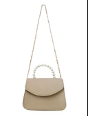 İnci Saplı Bej Çanta - 1