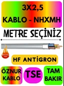 Öznur 3X2,5 NHXMH (ALEV İLETMEZ) Kablo Metre Seçenekli (Gri) - 1