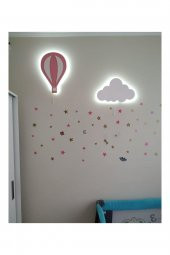 Pembe Balon ve Beyaz Bulut Çocuk Odası Adınlatma Seti 2 li - 100 Yıldız Sticker - 2