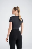 Kadın Antrasit Crop T-Shirt – Kısa Kollu, Bisiklet Yaka, Tüylenmez Kumaş, Slim Fit - 7