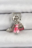 316L Çelik Gümüş Renk Pembe Elbise Kombini Model Nomination Charm - 1