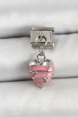 316L Çelik Gümüş Renk Pembe Kalp Model Nomination Charm - 1