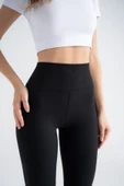 Kadın Sporcu Tayt Yüksek Bel Toparlayıcı Esnek Dar Paça Siyah Dört Mevsim Slim Fit - 6