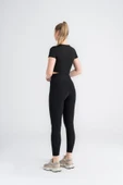 Kadın Siyah Crop T-Shirt Kısa Kollu, Bisiklet Yaka, Tüylenmez Kumaş Slim Fit - 7