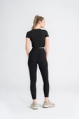 Kadın Siyah Crop T-Shirt Kısa Kollu, Bisiklet Yaka, Tüylenmez Kumaş Slim Fit - 8