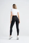 Kadın Sporcu Tayt Yüksek Bel Toparlayıcı Esnek Dar Paça Siyah Dört Mevsim Slim Fit - 2