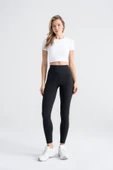 Kadın Sporcu Tayt Yüksek Bel Toparlayıcı Esnek Dar Paça Siyah Dört Mevsim Slim Fit - 1