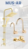 Gold Altın Kare Robot Duş Seti, Banyo, Mutfak Eviye Ve Lavabo Bataryası Musluğu 4'lü Set - 1