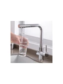 Krom Arıtmalı Mutfak Eviye Bataryası 3 Yollu L Boru Lüx Su Tasaruflu Musluk Garantili thumbnail 1