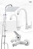 Beyaz Robot Yağmurlama Duş Seti Banyo Mutfak Lavabo Bataryası Pirinç Musluk Seti thumbnail 1