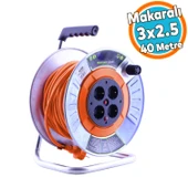 Metal Makaralı Seyyar 4 Prizli IP20 Uzatma Kablosu 3x2.5 mm CCA Kablo 40 Metre Termal Sigorta - 1
