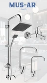 Krom Robot Duş Sistemi-Banyo-Lavabo-Mutfak Musluğu 4'lü Set - 1