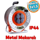 Metal Makaralı Seyyar Kablo Kapaklı 4 Prizli Uzatma Kablosu 3x1.5 mm CCA Kablo 35 Metre - 1