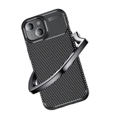 iPhone 15 Uyumlu Kamera Korumalı Darbe Önleyici Carbon Brushed Silikon Kılıf - 2