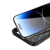 iPhone 15 Uyumlu Kamera Korumalı Darbe Önleyici Carbon Brushed Silikon Kılıf - 6