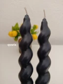 qosrix 2'li Antrasit Gri Italyan Burgulu Şamdan Soya Mumu Doğal Kokulu Uzun Çubuk Konik Burgu Spiral Mum Dekoratif - 1