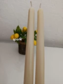 qosrix 2'li Krem Şamdan Soya Mumu 1. Kalite Soya Doğal Pudra Kokulu Uzun Çubuk Konik Mum Dekoratif - 5