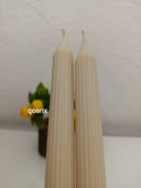 qosrix 2'li Krem Şamdan Soya Mumu 1. Kalite Soya Doğal Pudra Kokulu Uzun Çubuk Konik Mum Dekoratif - 2