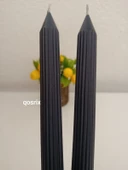 qosrix 2'li Antrasit Gri Şamdan Soya Mumu 1. Kalite Soya Doğal Vanilya Kokulu Uzun Çubuk Konik Mum Dekoratif - 1