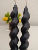 qosrix 2'li Antrasit Gri Italyan Burgulu Şamdan Soya Mumu Doğal Kokulu Uzun Çubuk Konik Burgu Spiral Mum Dekoratif - 2