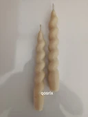 qosrix 2'li Krem Italyan Burgulu Şamdan Soya Mumu Doğal Kokulu Uzun Çubuk Konik Burgu Spiral Mum Dekoratif thumbnail 4
