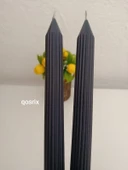 qosrix 2'li Antrasit Gri Şamdan Soya Mumu 1. Kalite Soya Doğal Vanilya Kokulu Uzun Çubuk Konik Mum Dekoratif - 4