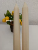 qosrix 2'li Krem Şamdan Soya Mumu 1. Kalite Soya Doğal Pudra Kokulu Uzun Çubuk Konik Mum Dekoratif - 1