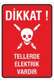 ünal grup  Iş Güvenliği Uyarı Levhası 24x34 Cm. (DİKKAT TELLERDE ELEKTRİK VAR) (İG025) - 1