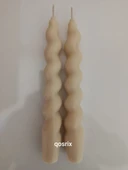 qosrix 2'li Krem Italyan Burgulu Şamdan Soya Mumu Doğal Kokulu Uzun Çubuk Konik Burgu Spiral Mum Dekoratif thumbnail 5