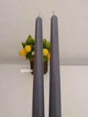 qosrix 2'li Gri Şamdan Soya Mumu 1. Kalite Soya Doğal Vanilya Kokulu Uzun Çubuk Konik Mum Dekoratif - 3
