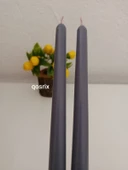 qosrix 2'li Gri Şamdan Soya Mumu 1. Kalite Soya Doğal Vanilya Kokulu Uzun Çubuk Konik Mum Dekoratif - 1