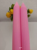 qosrix 2'li Pudra Pembe Şamdan Mumu 1. Kalite Soya Doğal Pudra Kokulu Uzun Çubuk Konik Mum Dekoratif - 2